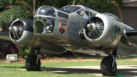 AT-11 Beech Kansan Engine Run Up Stock Footage 84233823