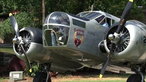 AT-11 Beech Kansan Start Left Engine Stock Footage 84235470