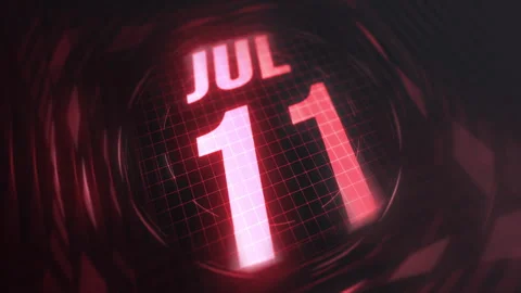 11 July in 3d motion graphic. Infrared calendar in futuristic and tech glow Stock Footage 292940788