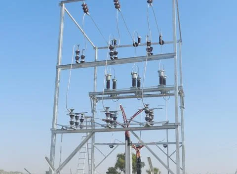 11 kV Four Pole Structure for transmission line Stock Photos