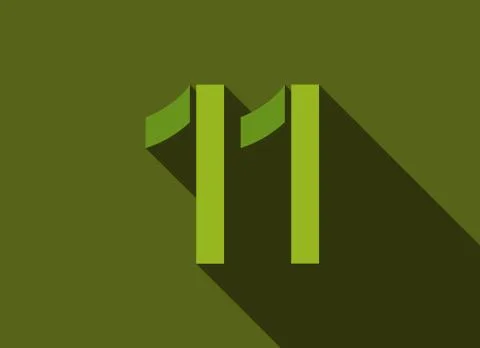 11 Number with long shadow, green colors cutting style. For logo, brand label Stock Illustration