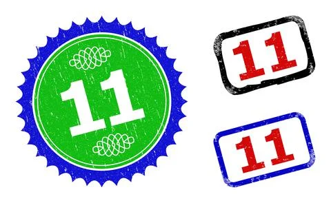 11 Rosette and Rectangle Bicolor Watermarks with Corroded Styles Stock Illustration