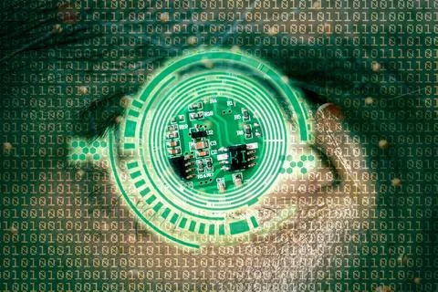 11 September 2023: Artificial intelligence, human eye with a computer chi... Stock Photos
