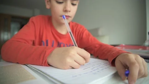 11 year old boy studying at home Stock Footage 130411159