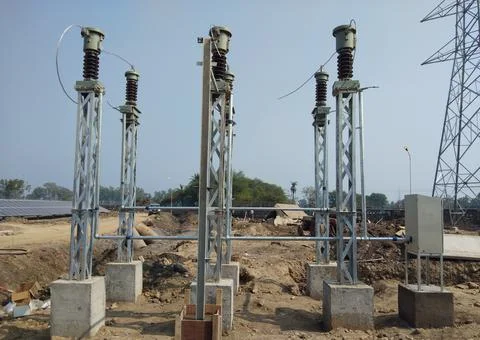 110 KV Switchyard work is going on in solar plant Stock Photos