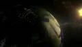(1100) Looping animated earth, sun and space with moonlight city lights HD Footage