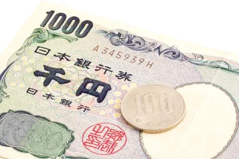 1100 yen, 10 % tax rate on Japanese currency Stock Photos