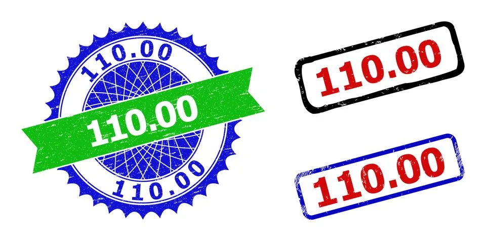 110.00 Rosette and Rectangle Bicolor Seals with Grunged Styles Stock Illustration
