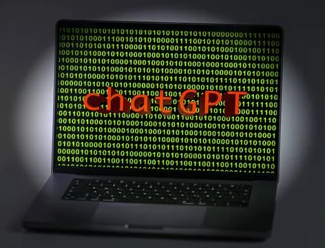 11.04.2023, Grüner Binär-Code auf Apple-Laptop Bildschirm mit Schriftzug c. Stock-Fotos