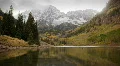 (1119) Autumn Early Snow Storm - Maroon Bells Colorado Mountains and Aspens HD Footage