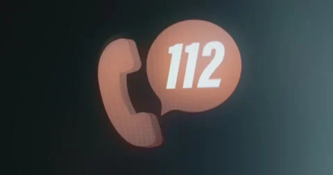 112 emergency number within a speech bubble and phone icon Stock Footage 314501415