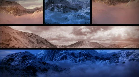 (1130) Snowy Mountains Sunset Composition Loop Stock Footage