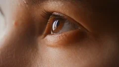 Close-up of beautiful girl's eye. Brown eyes, women, close-up shot.