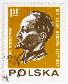 MOSCOW, RUSSIA - JULY 15, 2019: Postage stamp printed in Poland shows Feliks Dzierzynski, circa 1977 xkwx antique, centenary, circa, collection, correspondence, heritage, historic, hobby, issue, letter, mail, old, philatelic, philately, poet, post, postage, postage stamp image, postal, postmark, retro, stamp, vintage, Feliks Dzierzynski, portrait, famous, 1977, Famous People, Men, Politician, Dzierzynski