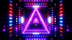 glowing wireframe triangle with metal shining background 3d illustration vj loop