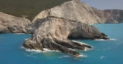 Aerial drone video of beach of Porto Katsiki Lefkada island, Ionian, Greece