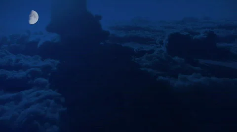 (1147) Dramatic High Altitude Clouds Aerial Moonlight Night Flight Stock Footage 626531