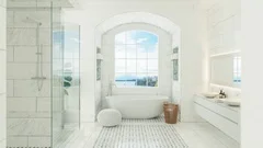 Luxury White Bathroom Interior With Beautiful View