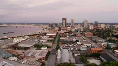 Aerial Perspective over Downtown Louisville Kentucky on the Ohio River