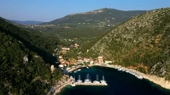 Frikes , Greek Island of Ithaca in the Ionian Sea Drone 4K aerial