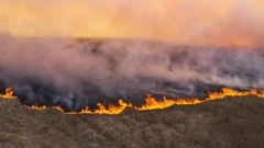 Climate change, global warming. Grass fire in Africa
