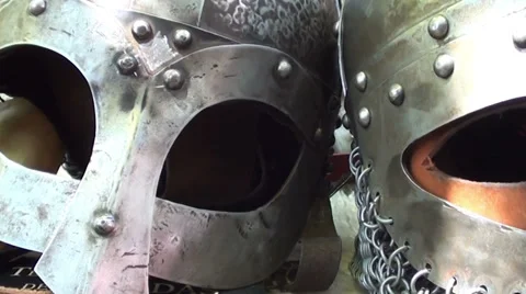 1183 Two medieval helmets Stock Footage 34443378