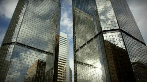 (1185) City Skyscrapers Urban Office Buildings Architecture Timelapse Cloud LOOP Stock Footage