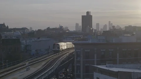 1189 Brooklyn: A view from a rooftop while Coronvirus - Subway, ungraded, S-Log Stock Footage 127175864