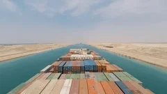 Suez, Egypt - huge container vessel proceeding through the Suez Canal.