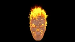 Burning horror skull head on a transparent background.
