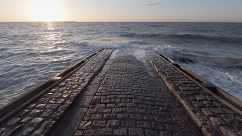 11th May 2026. Boat launch at sunset. Whitstable, East Kent, England, UK Video stock 335385037