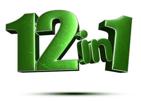 12 in 1 green 3d rendering on white background.(with Clipping Path). Stock Illustration