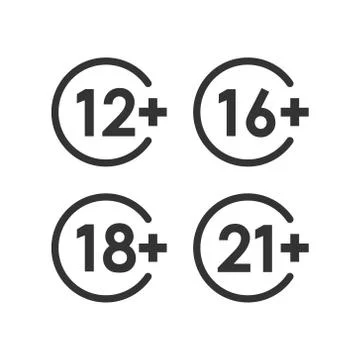 12, 16, 18, 21 plus icon in flat style. Censorship vector illustration on whi 스톡 일러스트