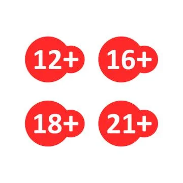 12, 16, 18, 21 plus icon in flat style. Censorship vector illustration on whi Illustrazione stock