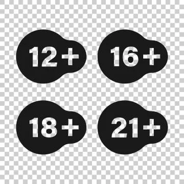 12, 16, 18, 21 plus icon in flat style. Censorship vector illustration on whi Stockillustratie