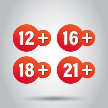12, 16, 18, 21 plus icon in flat style. Censorship vector illustration on whi Stock Illustration