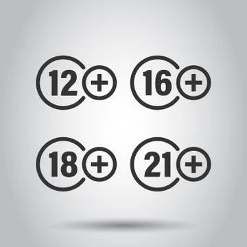 12, 16, 18, 21 plus icon in flat style. Censorship vector illustration on whi Stock Illustration