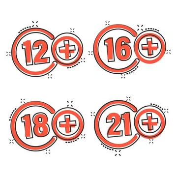 12, 16, 18, 21 plus icon in comic style. Censorship cartoon vector illustrati 스톡 일러스트