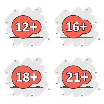 12, 16, 18, 21 plus icon in comic style. Censorship cartoon vector illustrati 스톡 일러스트