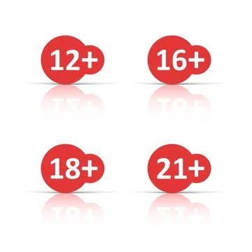 12, 16, 18, 21 plus icon in flat style. Censorship vector illustration on w.. Illustrazione stock