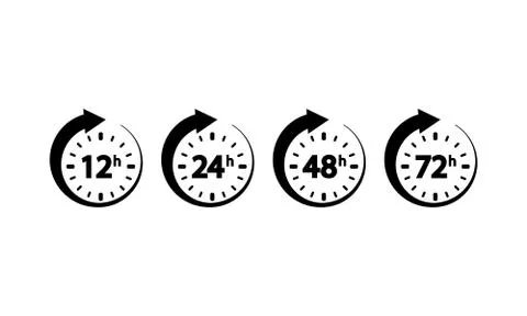 12, 24, 72, 48 hours clock icon set on an isolated white background. EPS 10 v Stock Illustration
