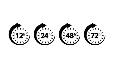 12, 24, 72, 48 hours clock icon set on an isolated white background. EPS 10 v Stock Illustration