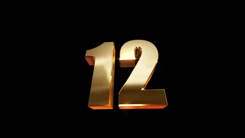 12, 3d golgen text number on black background Video stock 127597727