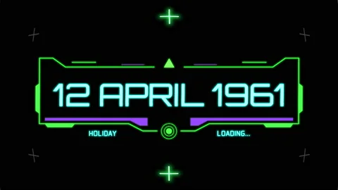 12 April 1961 with HUD elements on computer screen Stock Footage 232404276