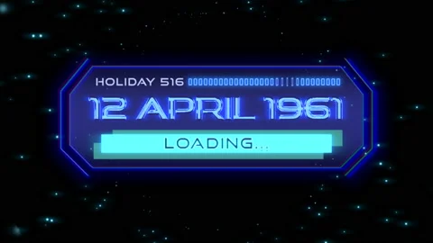 12 April 1961 with HUD elements on digital screen in galaxy Stock Footage 232832148