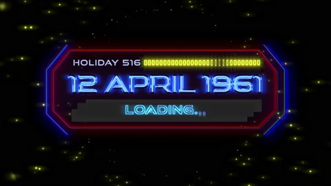 12 April 1961 with HUD elements and glitters on digital screen Stock Footage 235683218