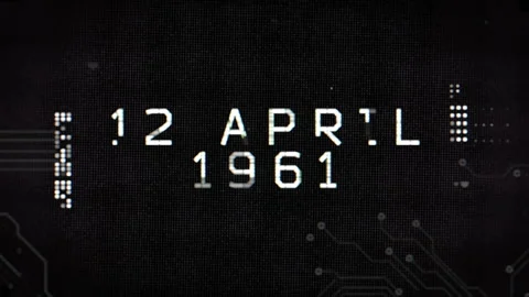 12 April 1961 with HUD elements on digital monitor of spaceship Stock Footage 260913679