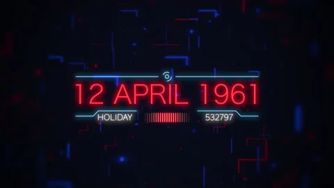 12 April 1961 with HUD lines and elements on digital screen Stock Footage 235683056