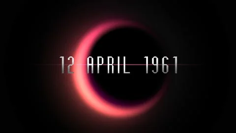 12 April 1961 with red light of black planet in galaxy Video stock 237444211