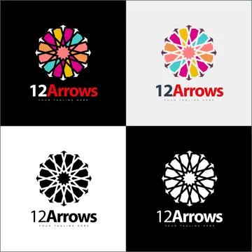 12 Arrow ornament pattern colourful set modern luxury logo template design Stock Illustration